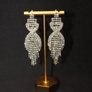 White Rhinestone Dangle Earrings